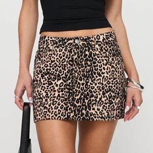 NWOT PRINCESS POLLY Denim Leopard Print Mini Skirt